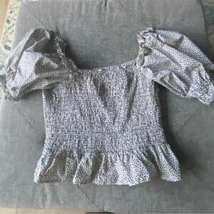 Topshop Floral Smocked Puff Sleeve Cotton Top Womens 12